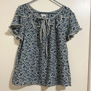 Max Studio Women Floral Top Large Fairy Cottage Boho Peasant Ruffle Floral Flowy